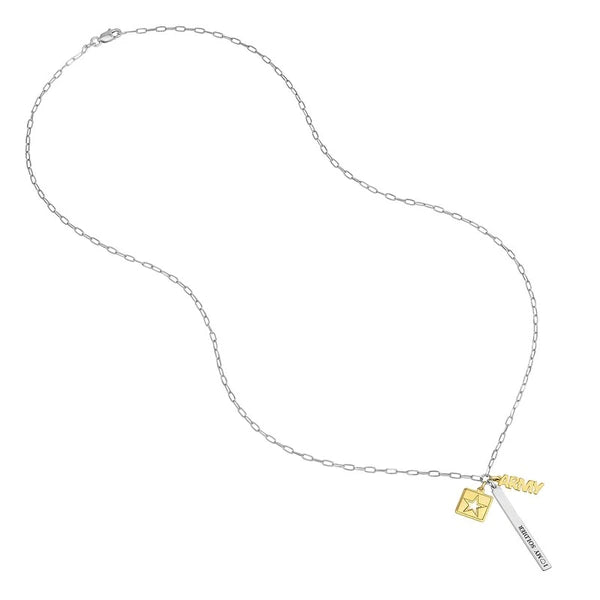 Sterling Silver Army Love Paper Clip Chain Charm Necklace
