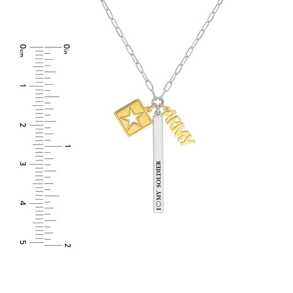Sterling Silver Army Love Paper Clip Chain Charm Necklace
