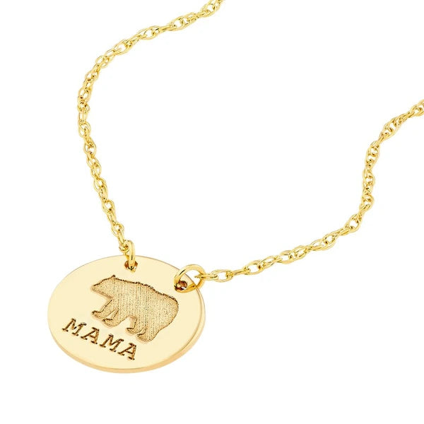 So You Etched Mama Bear Mini Disc Adjustable Necklace