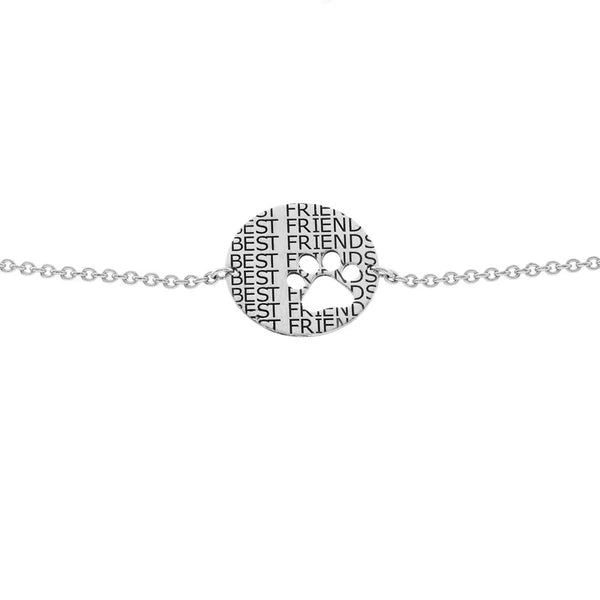 Sterling Silver Best Friends Disc with Paw Bolo Bracelet