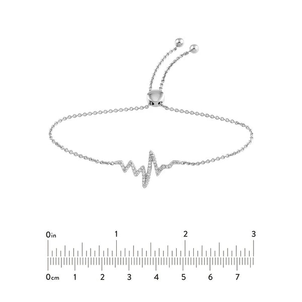 Sterling Silver CZ Heartbeat Bolo Bracelet