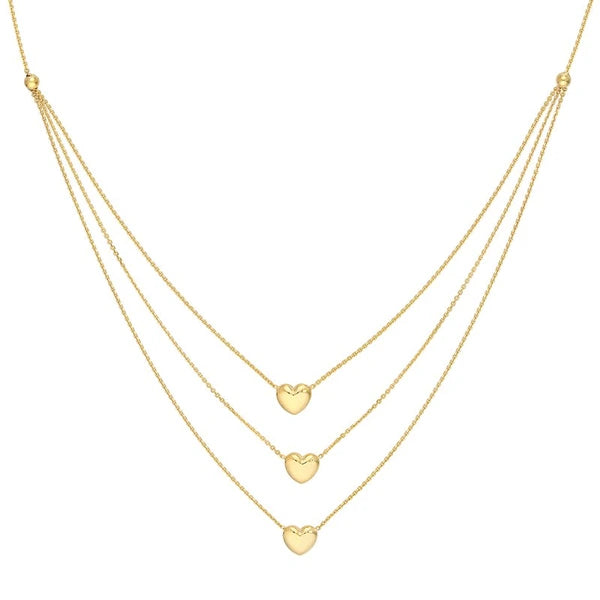 Triple Strand Puffy Heart Necklace