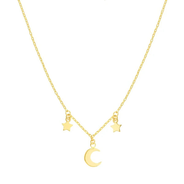 Crescent Moon and Star Drops Necklace