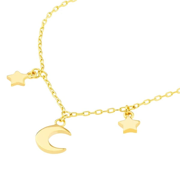 Crescent Moon and Star Drops Necklace