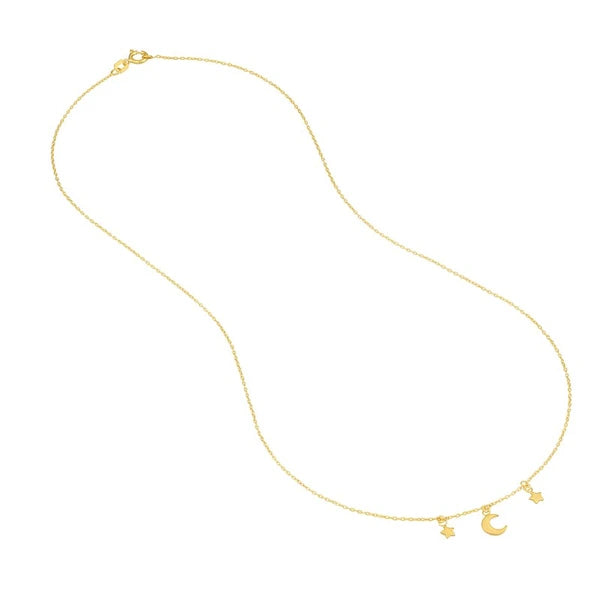Crescent Moon and Star Drops Necklace
