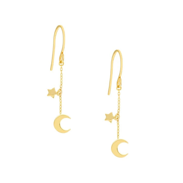 Crescent Moon and Star Drop Earrings
