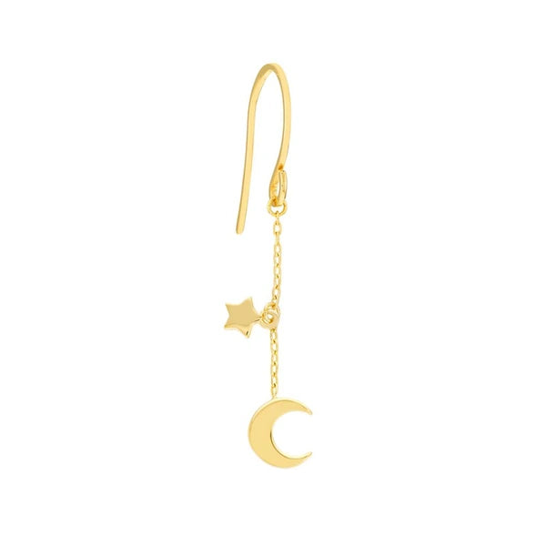 Crescent Moon and Star Drop Earrings