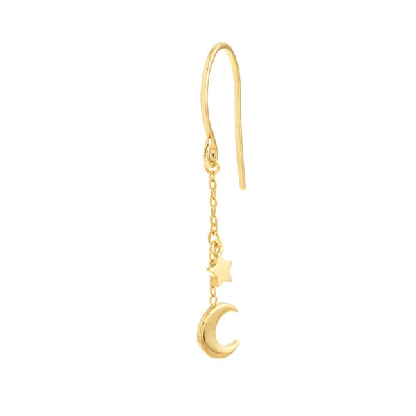Crescent Moon and Star Drop Earrings