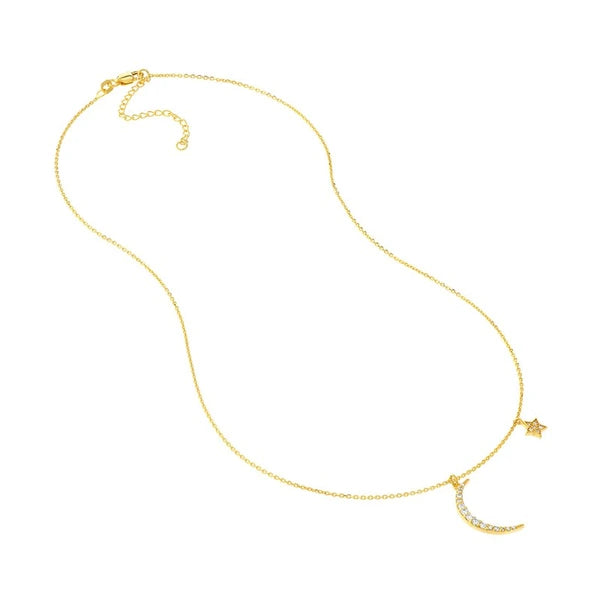 Diamond Moon with Star Dangle Necklace