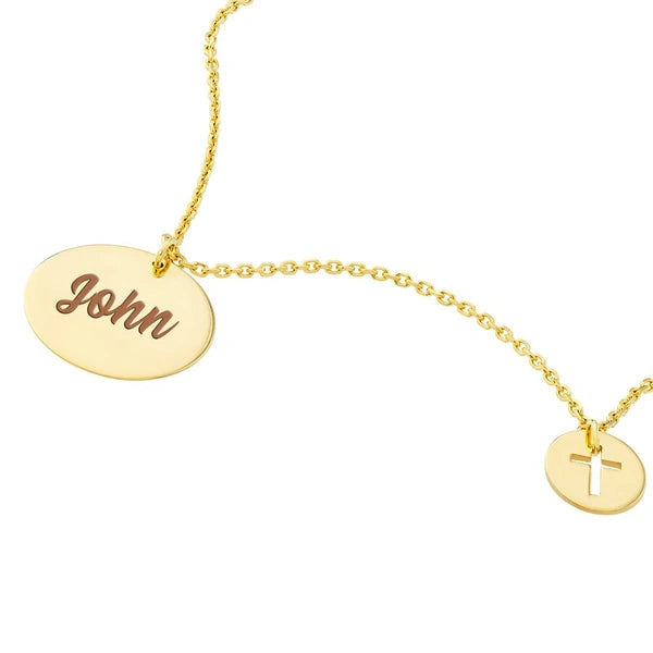 Disc Necklace with Cutout Cross Disc Dangle