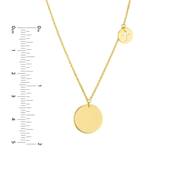 Disc Necklace with Cutout Cross Disc Dangle