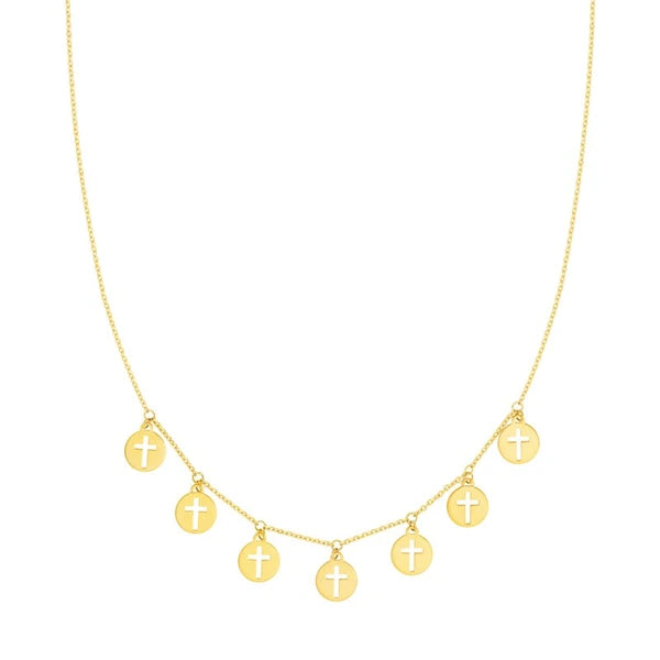 Cross Cutout Disc Dangles Adj. Necklace