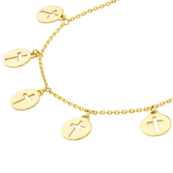 Cross Cutout Disc Dangles Adj. Necklace