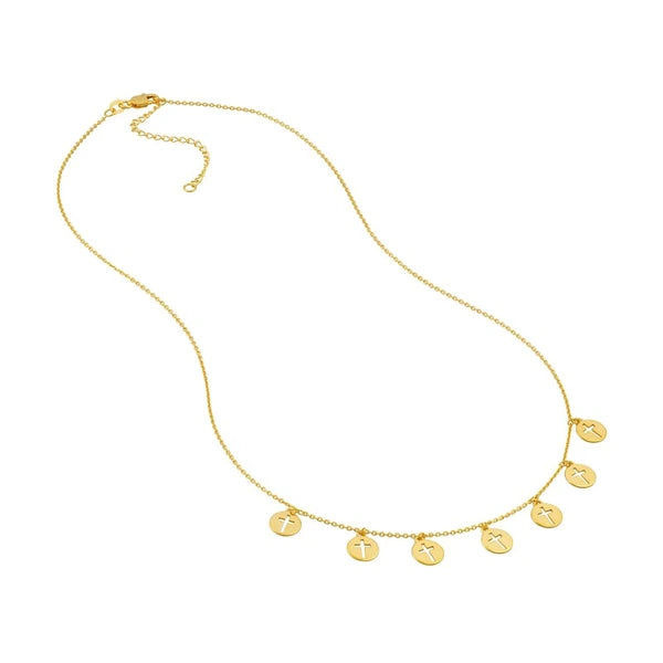 Cross Cutout Disc Dangles Adj. Necklace