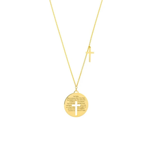 Lord's Prayer Disc Necklace with Crosses