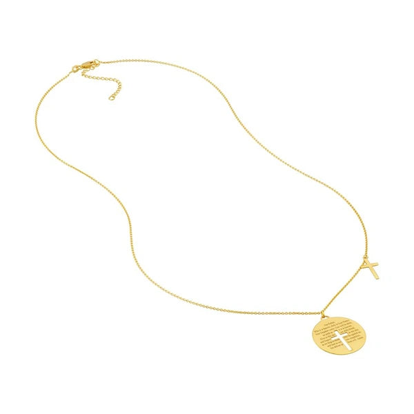 Lord's Prayer Disc Necklace with Crosses