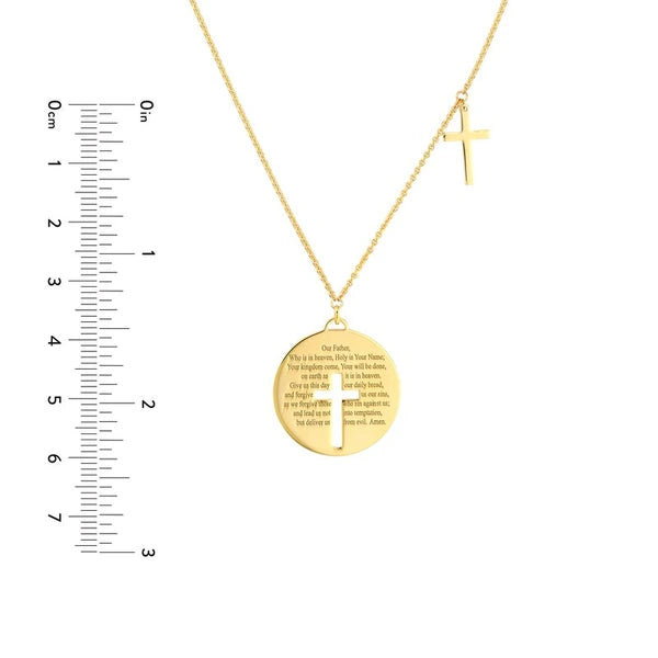 Lord's Prayer Disc Necklace with Crosses