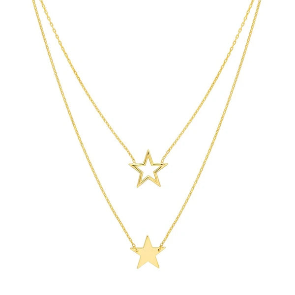 Wire and Solid Star Duet Necklace