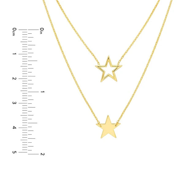 Wire and Solid Star Duet Necklace
