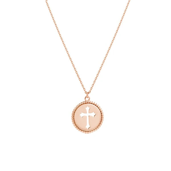 Cross Cutout Beaded Medallion Necklace