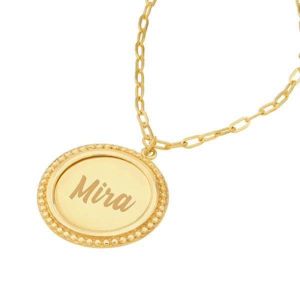 Engravable Beaded Disc Medallion Necklace