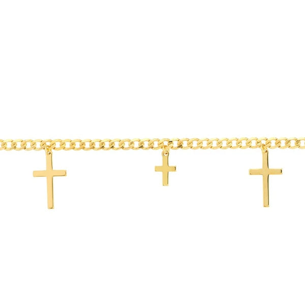 Cross Dangles Curb Chain Adj. Bracelet