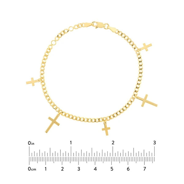 Cross Dangles Curb Chain Adj. Bracelet