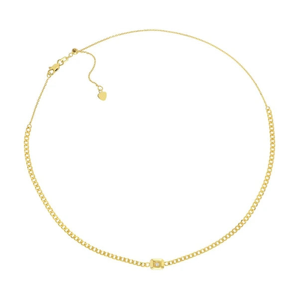 Raised Diamond Open Curb Chain Choker