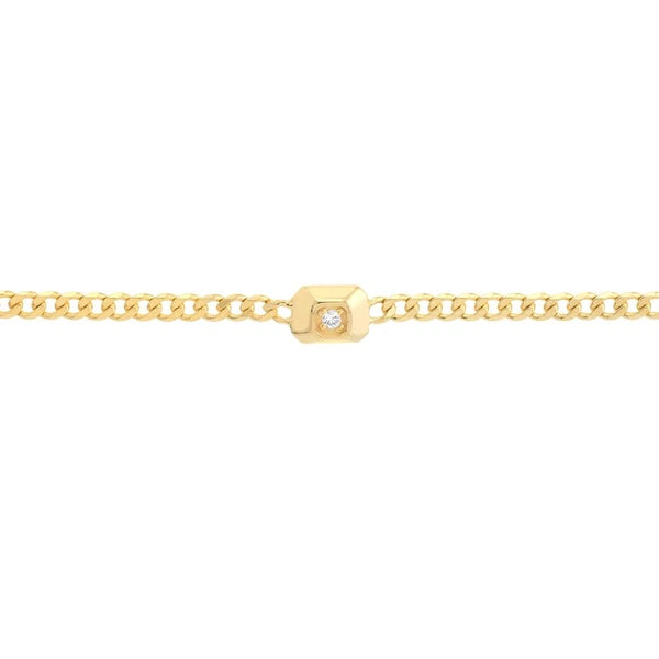 Raised Diamond on Curb Chain Adj. Bracelet