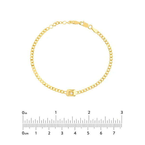 Raised Diamond on Curb Chain Adj. Bracelet