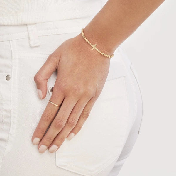 Cross on Rope Chain Adjustable Bracelet