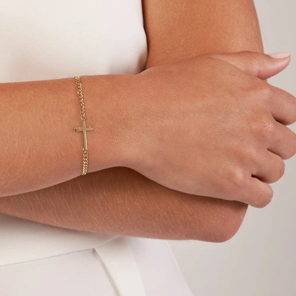 Cross on Curb Chain Bracelet