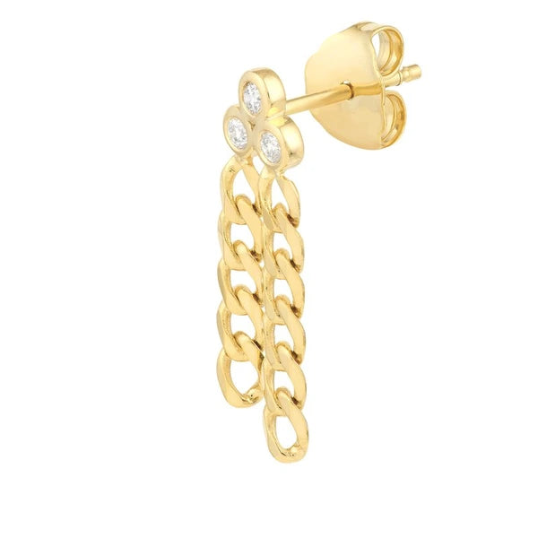 Diamond Trinity Drop Curb Chain Earrings
