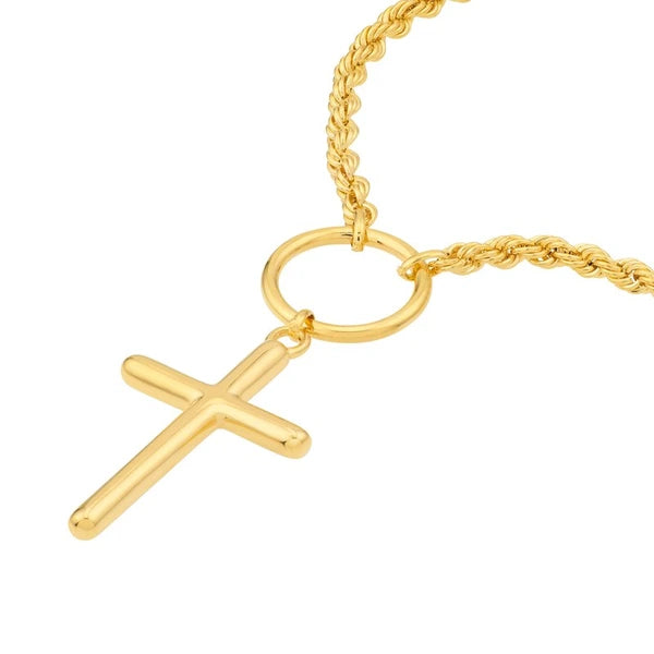 Cross Drop Adjustable Necklace on Rope Chain