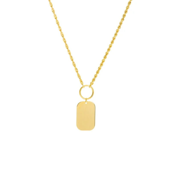 Engravable Dog Tag Necklace on Rope Chain