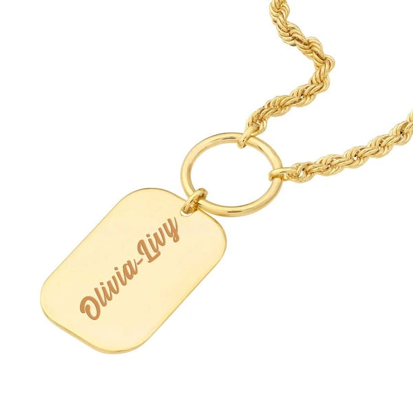 Engravable Dog Tag Necklace on Rope Chain