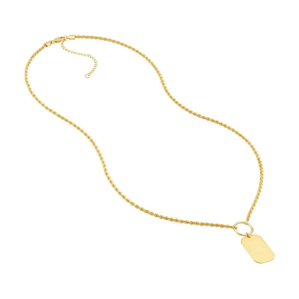 Engravable Dog Tag Necklace on Rope Chain