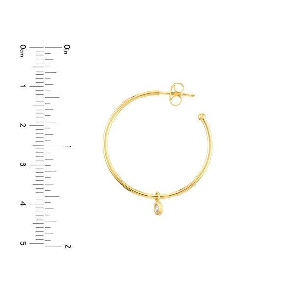 Diamond Bezel Dangle Hoop Post Earrings