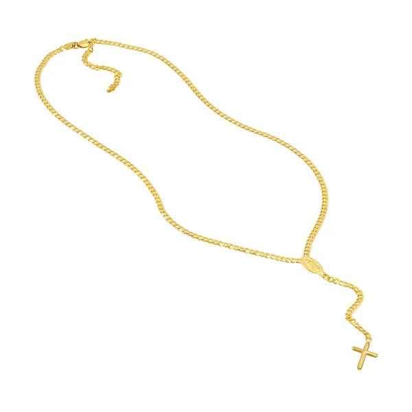 Mary and Cross Curb Chain Lariat Necklace