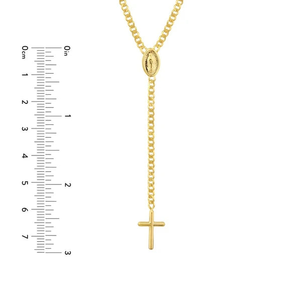 Mary and Cross Curb Chain Lariat Necklace