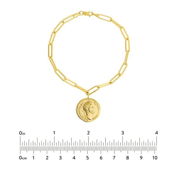 Antique Coin on Long Link Chain Bracelet