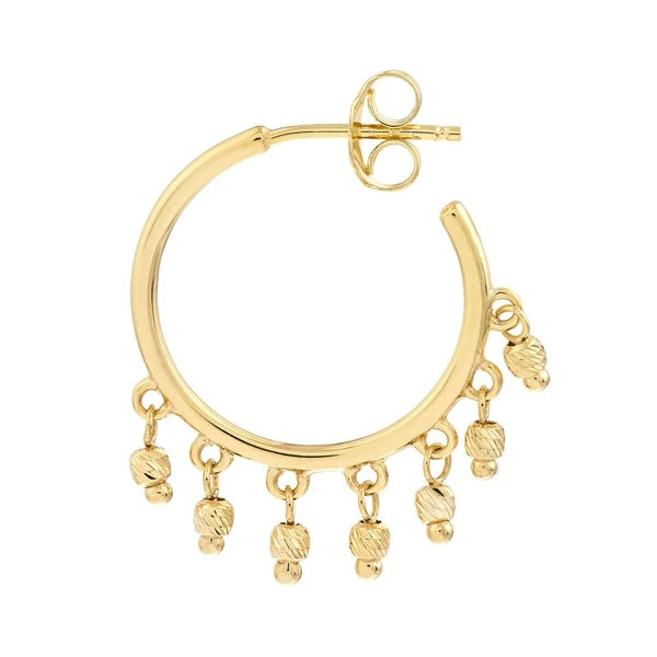 Diamond-Cut Bead Shaker Hoop Post Earrings