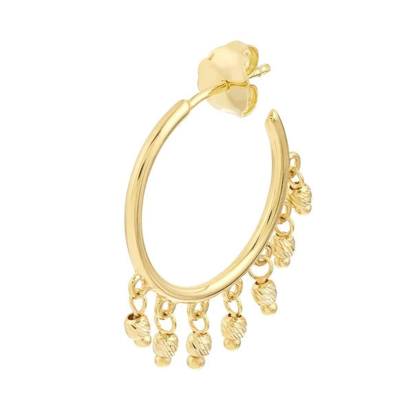 Diamond-Cut Bead Shaker Hoop Post Earrings