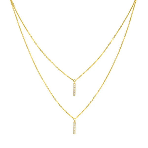Diamond Staple Bar Drops Duet Necklace