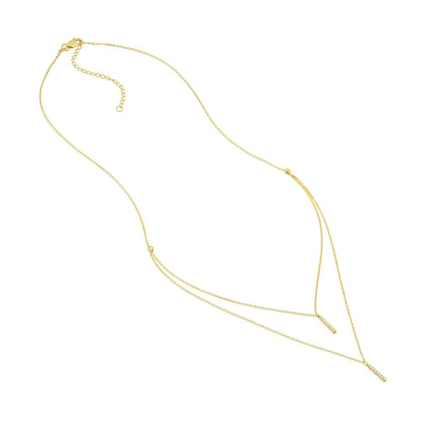 Diamond Staple Bar Drops Duet Necklace