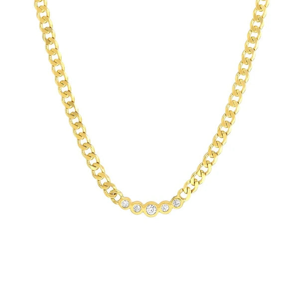 Curb Chain Necklace with Graduating Diamond