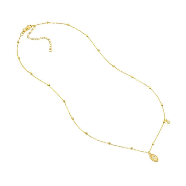 Diamond Oval Plate with Bead Frame Necklace