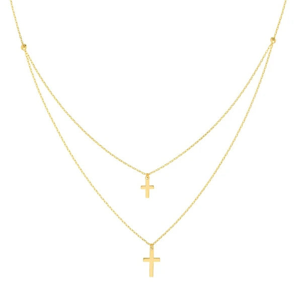 Duo Double Mini Cross Adjustable Necklace