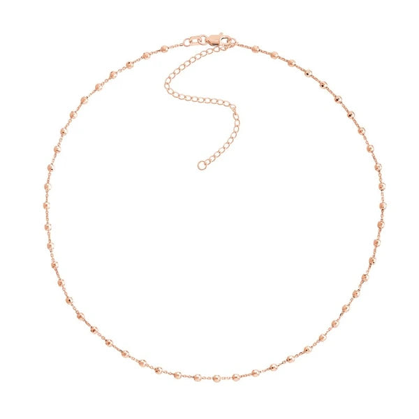 Diamond-Cut Bead Station Choker Chain Adjustable Lobster Lk
