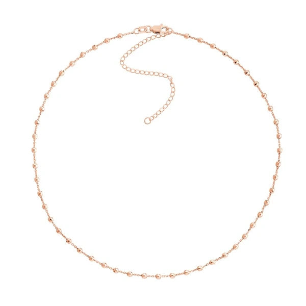Diamond-Cut Bead Station Choker Chain Adjustable Lobster Lk